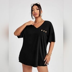 SHEIN EZwear Plus Button Detail Drop Shoulder Tee